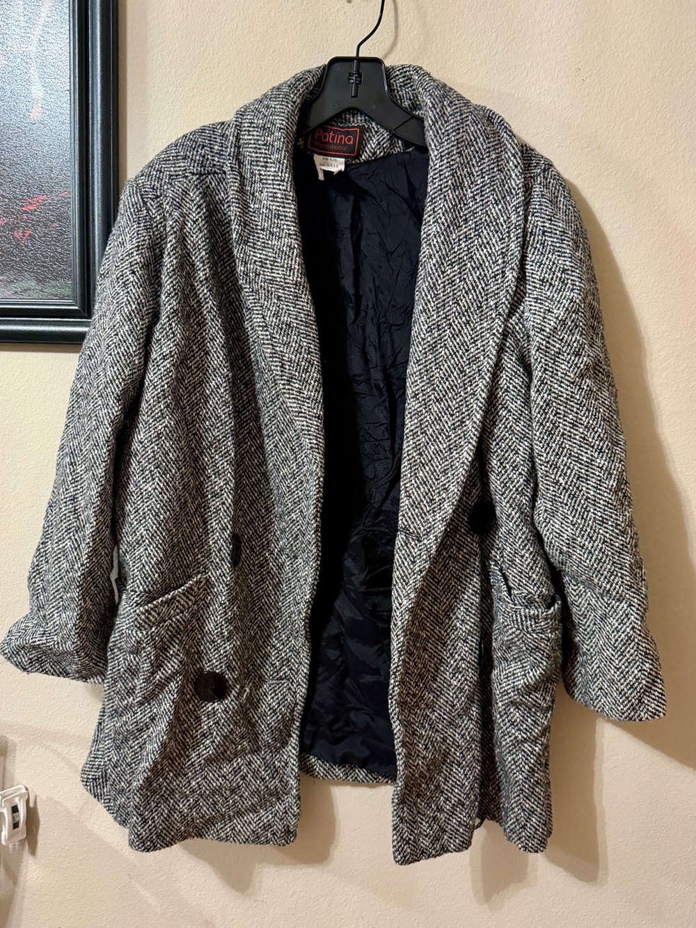 Patina Women's Grey Herringbone Shawl Collar Coat